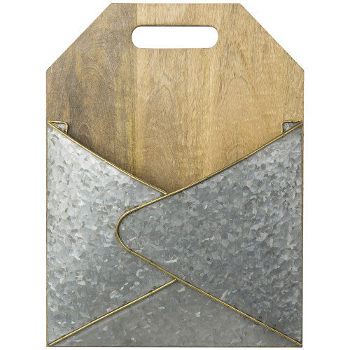 Gold-Rimmed Galvanized Metal & Mango Wood Mail & Magazine Sorter-MyGift