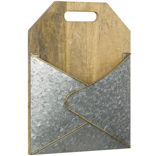 Gold-Rimmed Galvanized Metal & Mango Wood Mail & Magazine Sorter-MyGift