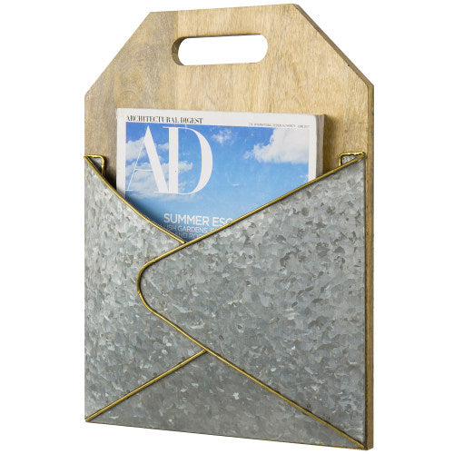 Gold-Rimmed Galvanized Metal & Mango Wood Mail & Magazine Sorter-MyGift