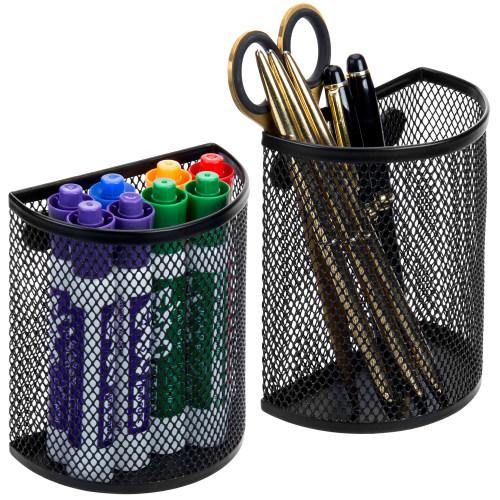 Magnetic Black Metal Mesh Whiteboard Baskets, Set of 2 - MyGift