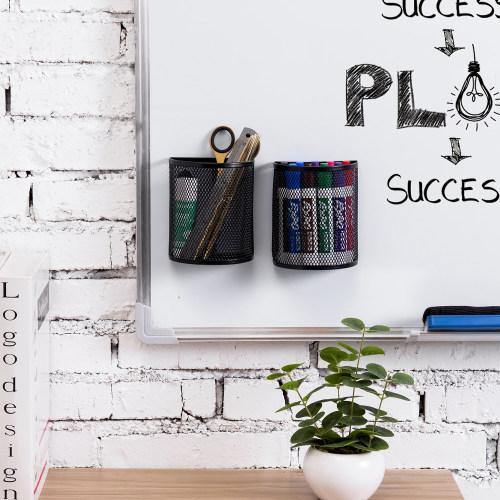 Magnetic Black Metal Mesh Whiteboard Baskets, Set of 2 - MyGift