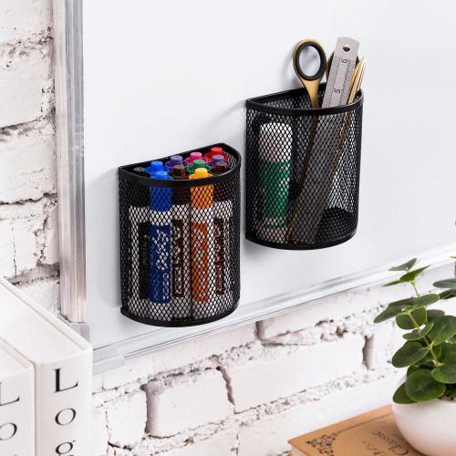Magnetic Black Metal Mesh Whiteboard Baskets, Set of 2 - MyGift