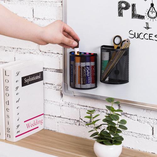 Magnetic Black Metal Mesh Whiteboard Baskets, Set of 2 - MyGift