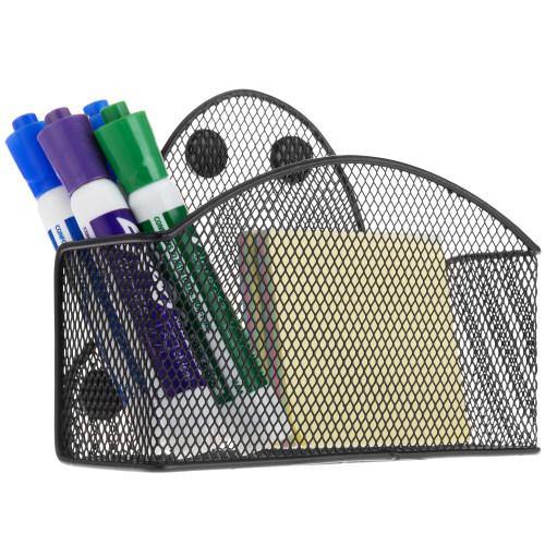 Magnetic Black Metal Mesh Storage Basket for Office Supplies - MyGift