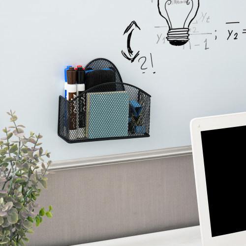 Magnetic Black Metal Mesh Storage Basket for Office Supplies - MyGift