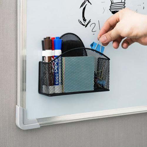 Magnetic Black Metal Mesh Storage Basket for Office Supplies - MyGift