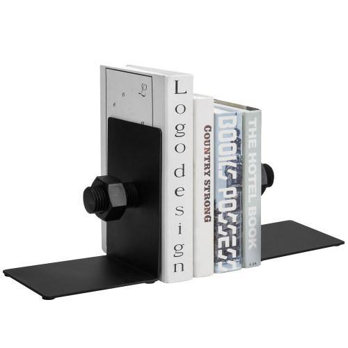 Industrial Nuts and Bolts Design Black Metal Bookends, Set of 2 - MyGift