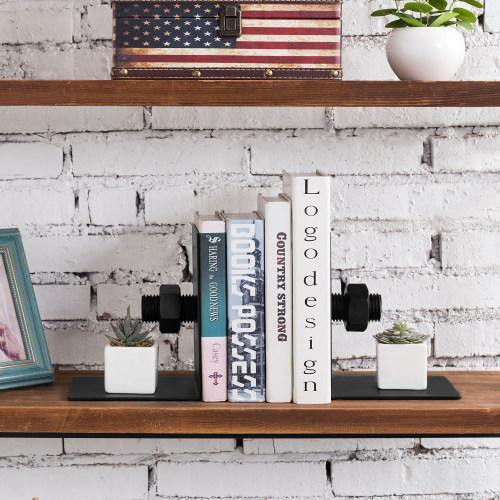 Industrial Nuts and Bolts Design Black Metal Bookends, Set of 2 - MyGift