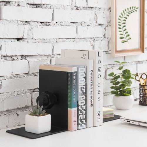 Industrial Nuts and Bolts Design Black Metal Bookends, Set of 2 - MyGift