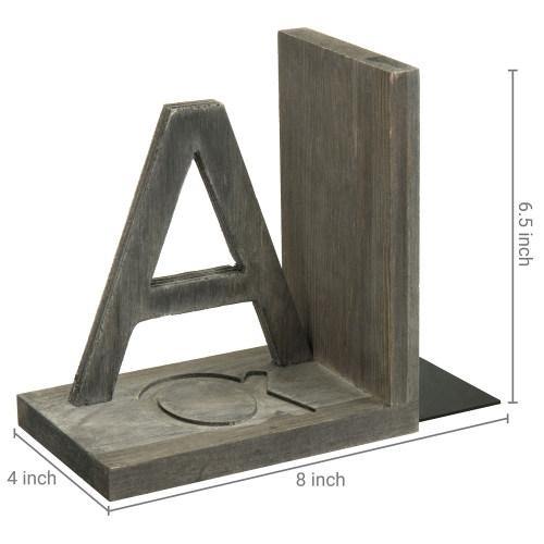 Gray Wood and Black Metal Alpha and Omega Bookends, Set of 2 - MyGift