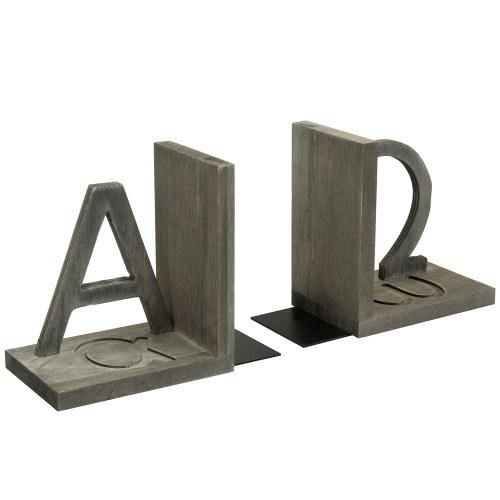 Gray Wood and Black Metal Alpha and Omega Bookends, Set of 2 - MyGift