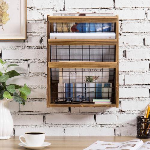 Rustic Burnt Wood and Metal Document/Magazine Organizer - MyGift