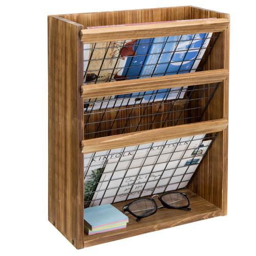 Rustic Burnt Wood and Metal Document/Magazine Organizer - MyGift