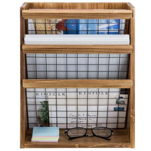 Rustic Burnt Wood and Metal Document/Magazine Organizer - MyGift
