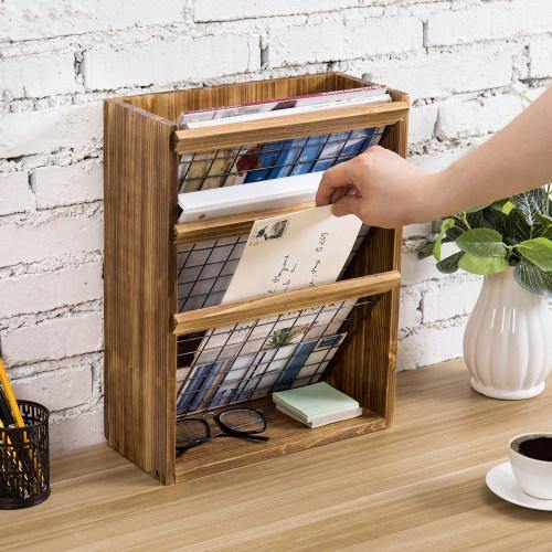 Rustic Burnt Wood and Metal Document/Magazine Organizer - MyGift