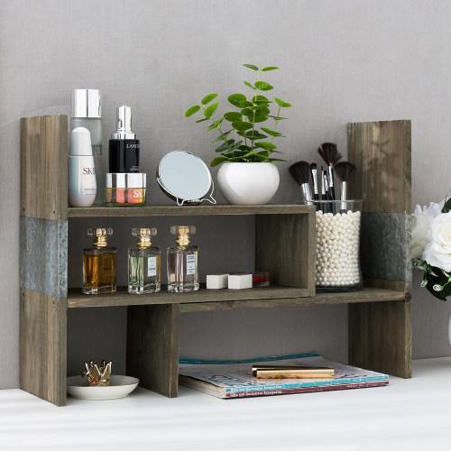 Vintage Style Rustic Brown Wood and Galvanized Metal Shelf - MyGift