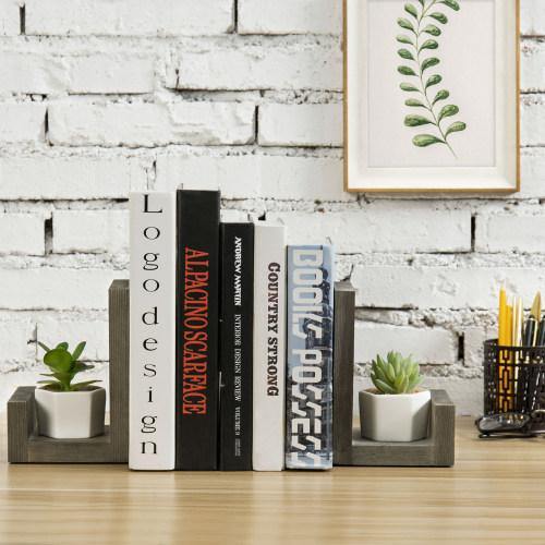 Gray Solid Wood Bookends with Brass Tone Metal Supports - MyGift