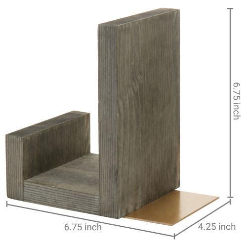 Gray Solid Wood Bookends with Brass Tone Metal Supports - MyGift