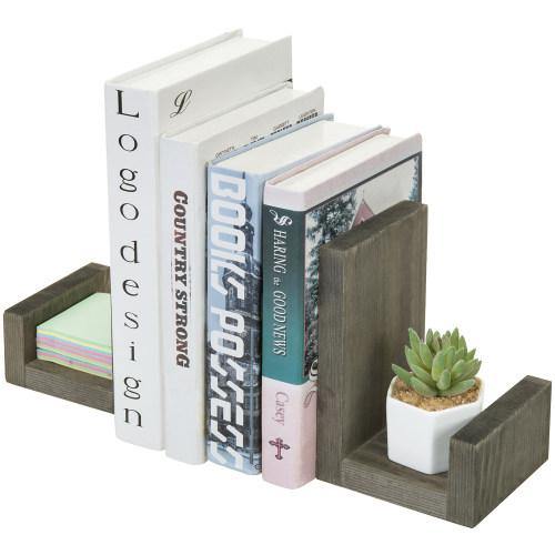 Gray Solid Wood Bookends with Brass Tone Metal Supports - MyGift