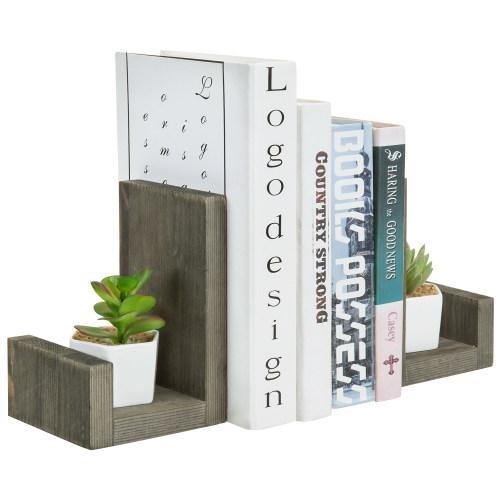 Gray Solid Wood Bookends with Brass Tone Metal Supports - MyGift