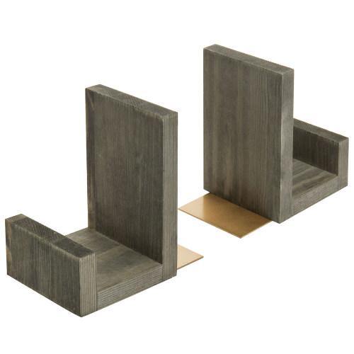Gray Solid Wood Bookends with Brass Tone Metal Supports - MyGift