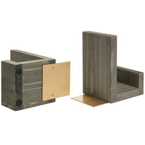 Gray Solid Wood Bookends with Brass Tone Metal Supports - MyGift