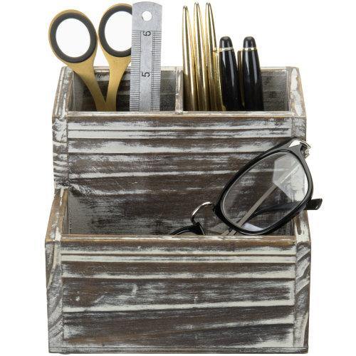Rustic Torched Wood Office Supply Holder - MyGift