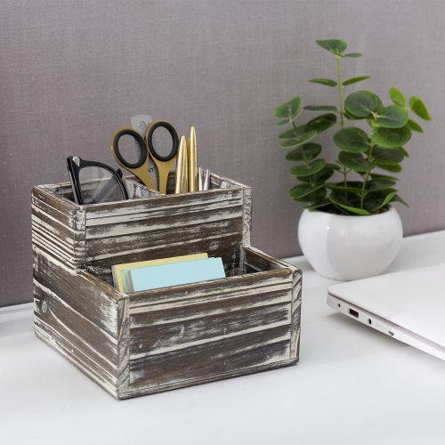 Rustic Torched Wood Office Supply Holder - MyGift