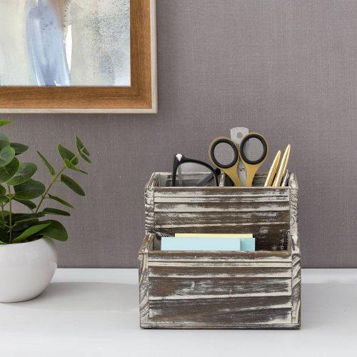 Rustic Torched Wood Office Supply Holder - MyGift
