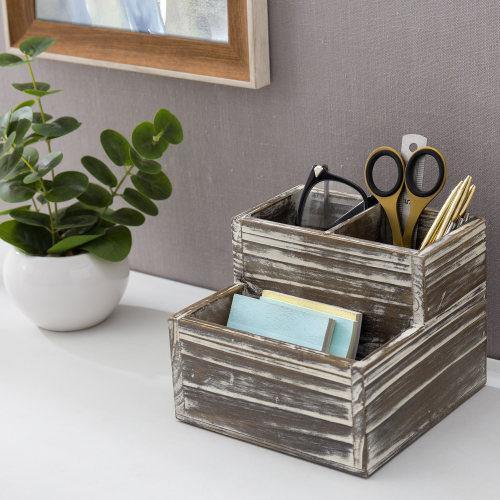 Rustic Torched Wood Office Supply Holder - MyGift