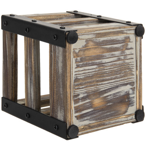 Rustic Torched Wood and Industrial Black Metal Office Stationary Cup-MyGift