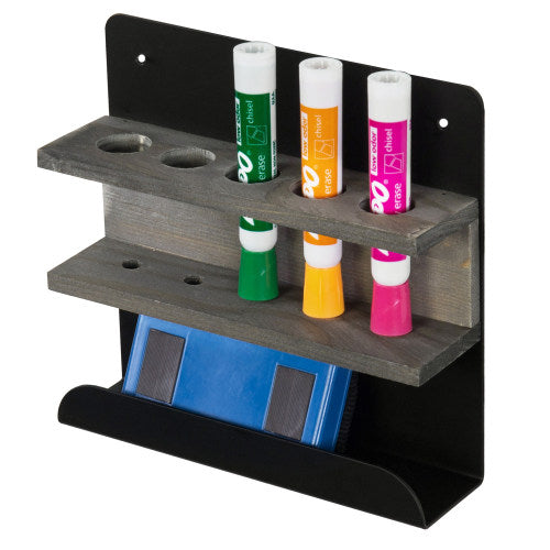Gray Wood and Black Metal Whiteboard Organizer-MyGift