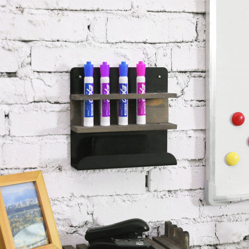 Gray Wood and Black Metal Whiteboard Organizer-MyGift