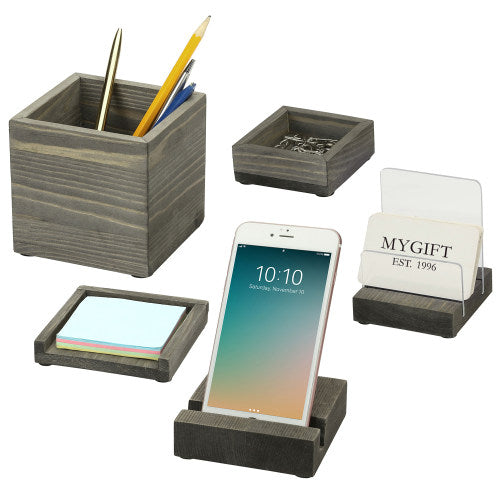 Modern Gray Wood & Clear Acrylic Office Accessory Set-MyGift