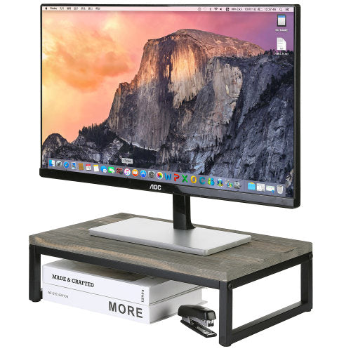 Gray Wood Computer Monitor Riser Stand for Desk, Desktop Storage Shelf and Laptop Holder-MyGift