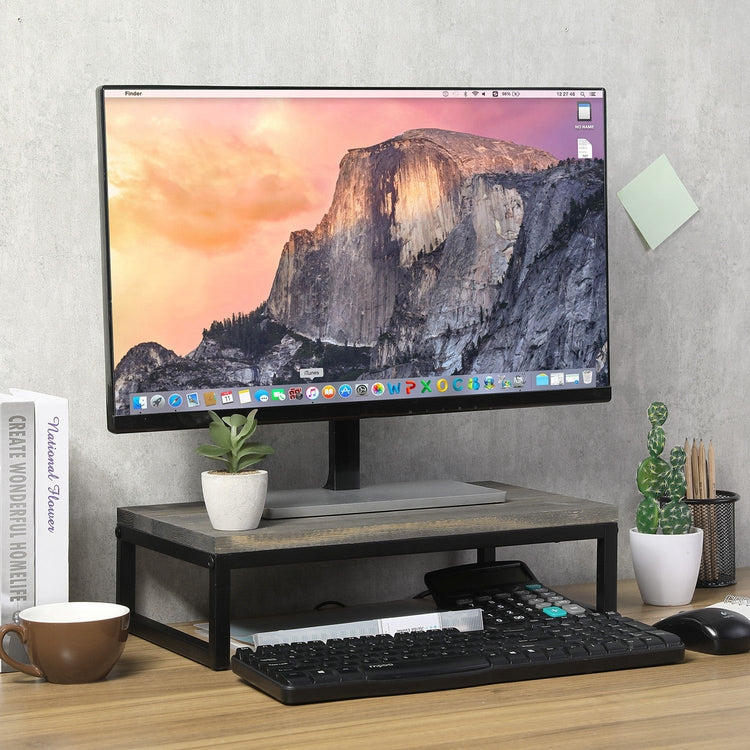 Gray Wood Computer Monitor Riser Stand for Desk, Desktop Storage Shelf and Laptop Holder-MyGift