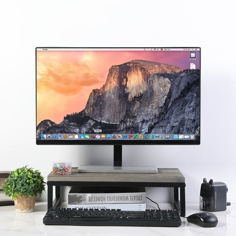 Gray Wood Computer Monitor Riser Stand for Desk, Desktop Storage Shelf and Laptop Holder-MyGift