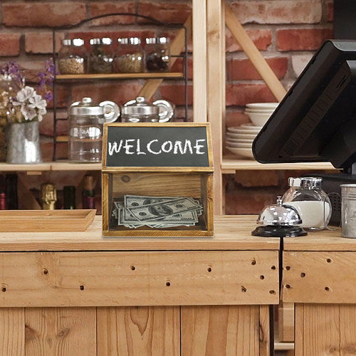 Burnt Wood Locking Box w/ Chalkboard, Lock & Key-MyGift