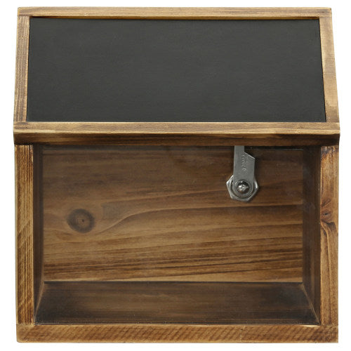 Burnt Wood Locking Box w/ Chalkboard, Lock & Key-MyGift