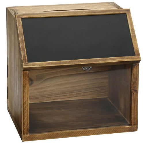 Burnt Wood Locking Box w/ Chalkboard, Lock & Key-MyGift