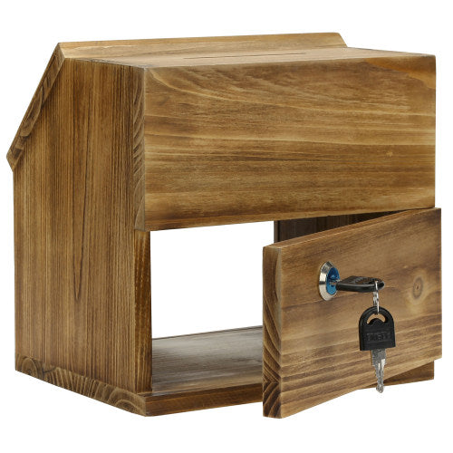 Burnt Wood Locking Box w/ Chalkboard, Lock & Key-MyGift
