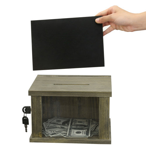 Reclaimed Style Gray Wood Lockable Donation Box w/ Removable Chalkboard-MyGift