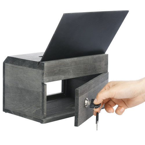 Gray Wood Suggestion Comment Box with Lock, Chalkboard and Acrylic Sign Holders, Ballot, Tip Collector Dropbox-MyGift