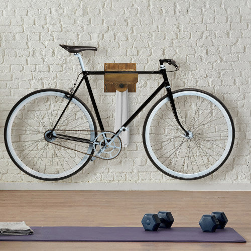 Rustic Burnt Wood & Industrial Pipe Bicycle Hanger, w/ 3-Angle Adjustable Design-MyGift