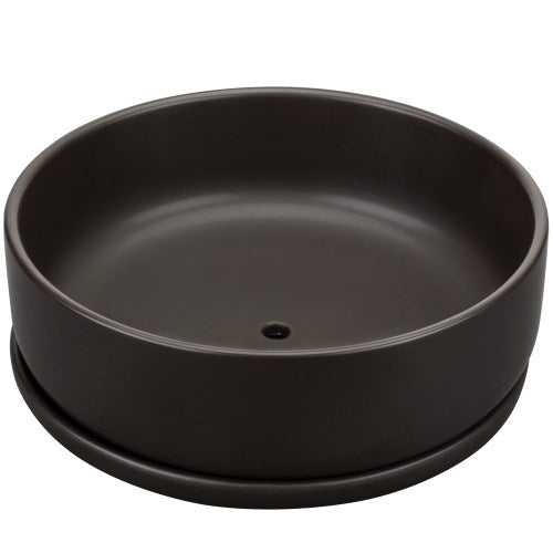 Modern Round Brown Ceramic Succulent Planter w/ Saucer-MyGift