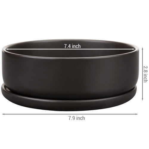 Modern Round Brown Ceramic Succulent Planter w/ Saucer-MyGift