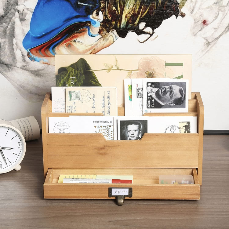 Rustic Brown Wood Office Desk Organizer-MyGift