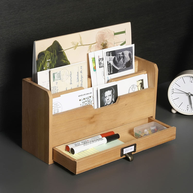 Rustic Brown Wood Office Desk Organizer-MyGift