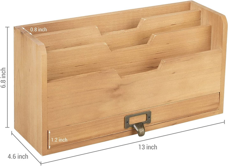 Rustic Brown Wood Office Desk Organizer-MyGift