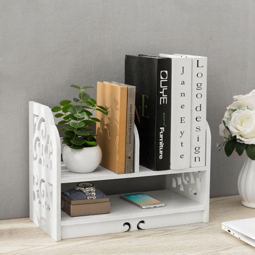 White Wood Scrollwork Desk Bookshelf-MyGift
